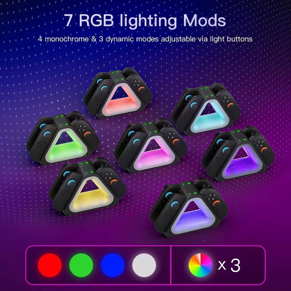 Switch 2 Joy-Con Charging Dock 4-Slot Magnetic RGB Triangle Station Black‎
